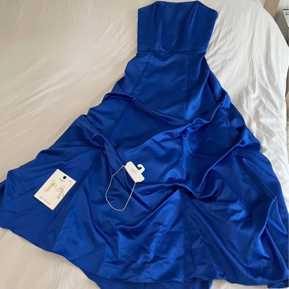 David's Bridal Royal Blue Strapless Gown